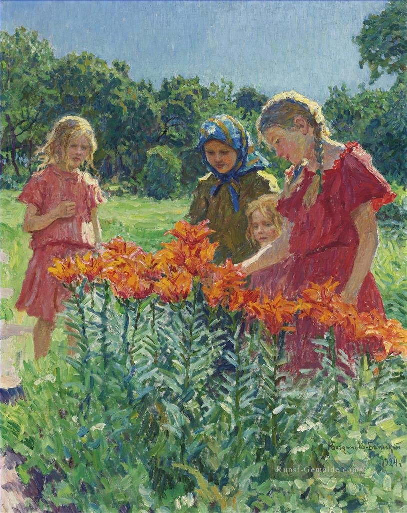 PICKING FLOWERS Nikolay Bogdanov Belsky Kinder Kind Impressionismus Ölgemälde